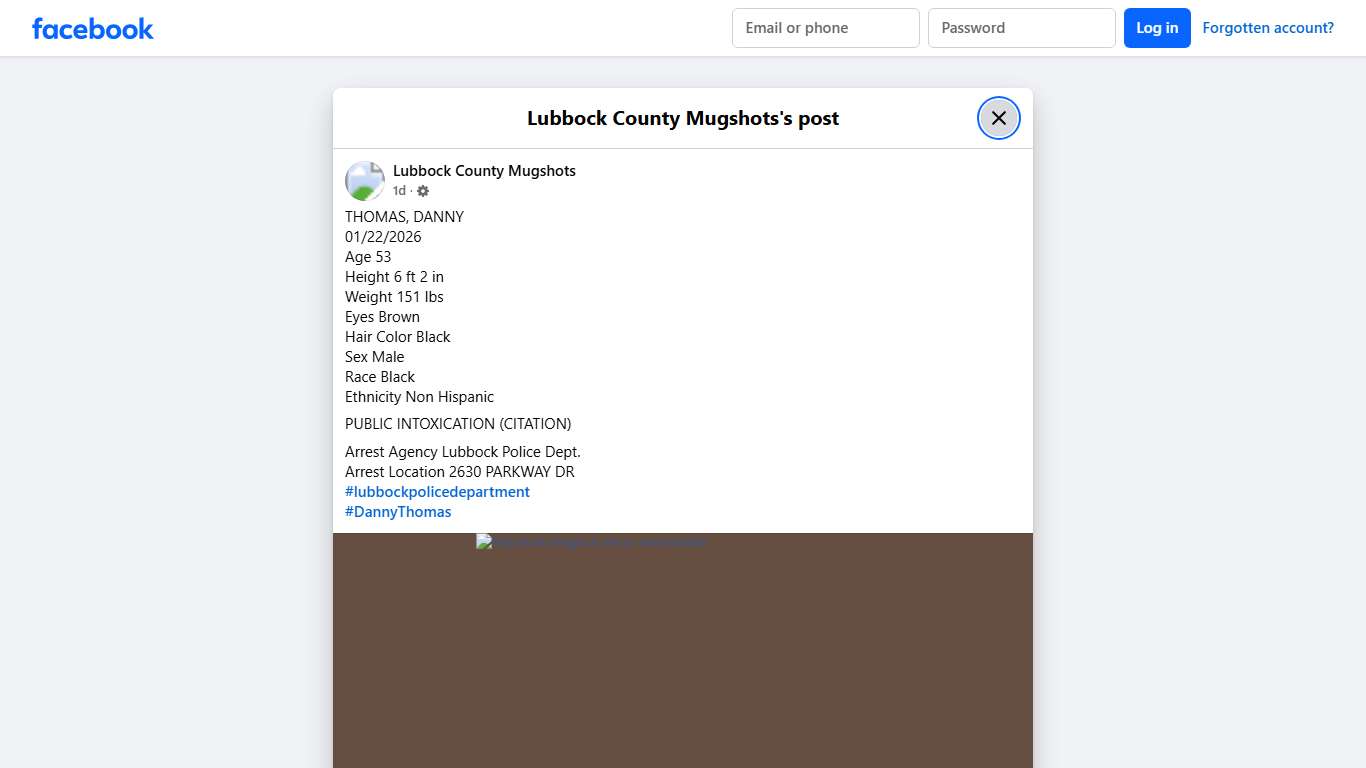 THOMAS, DANNY 01/22/2026 Age 53... - Lubbock County Mugshots Facebook